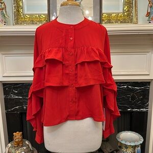 NWT red ruffle trim “Watermelon Sugar” blouse
